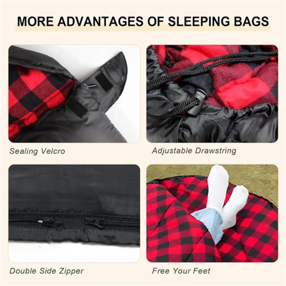 Adults Double Sleeping Bag Flannel with 2 Pillows - Picture 5 of 6